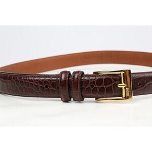 Ralph Lauren Vintage Belt Burgundy Croco Print Leather Gold Buckle Size L